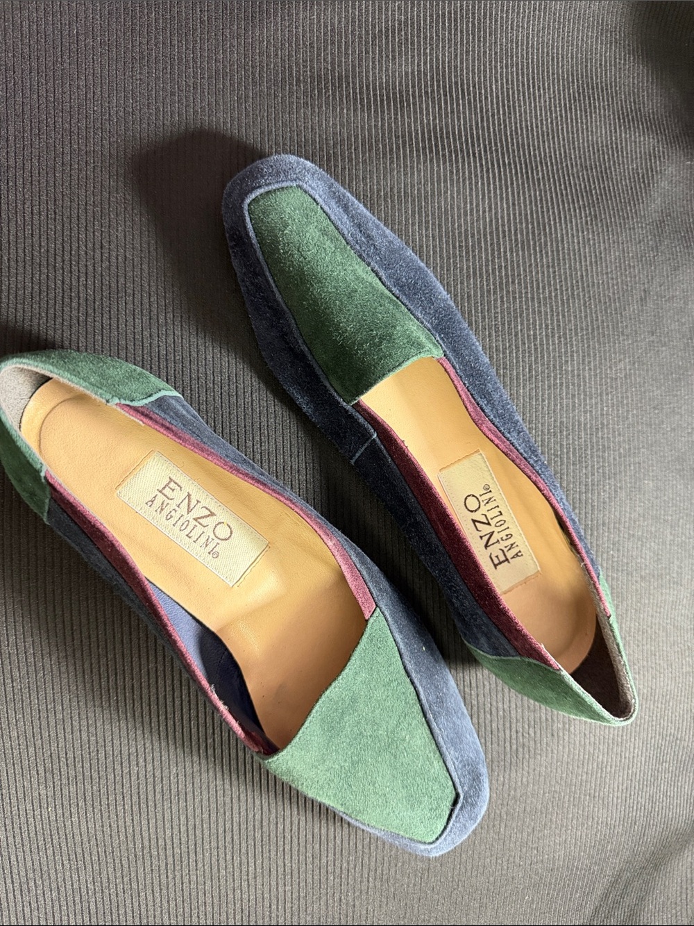 Enzo Angiolini Green, Navy & Burgundy Suede Colorblock Flats
